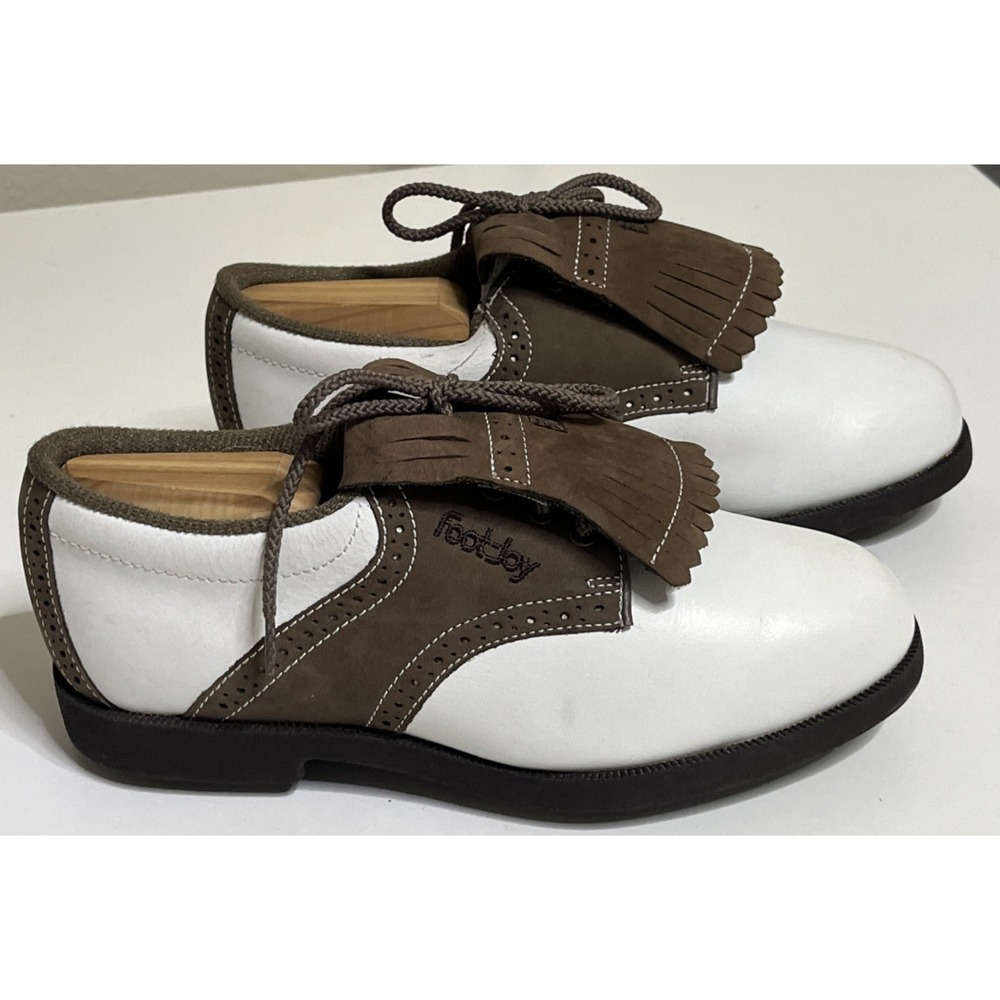 FOOTJOY SOFTJOY 98671 KILTIE SADDLE GOLF SHOES WOMENS SIZE 5W WHITE & BROWN